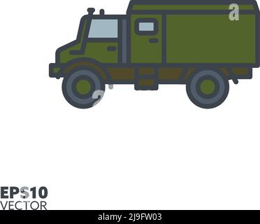 Military truck vector filled line icon. Army vehicle color symbol Stock ...