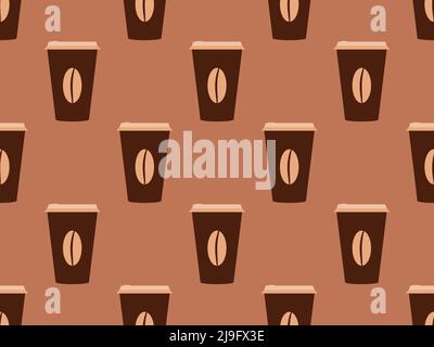Coffee paper cup seamless pattern. Paper cups with cappuccino and mochaccino. Coffee beans. Design for banners, posters and promotional materials. Vec Stock Vector