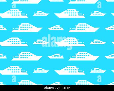 Yachts seamless pattern. White outline of a speedboat on a blue background. Design for banners, posters and prints on fabric. Vector illustration Stock Vector