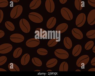 Coffee grains seamless pattern. Roasted coffee beans. Background design with coffee beans on a black background for print, posters and promotional ite Stock Vector