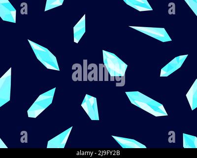 Blue crystals seamless pattern. Diamonds and brilliants. Raw minerals. Gems and jewelry gemstones design for advertising products, wraps and banners. Stock Vector