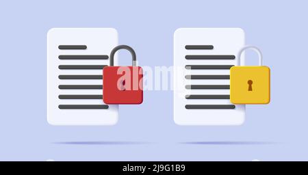 3d icon of file with padlock illustration, encrypted data Stock Vector