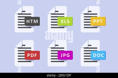 Set of format extension icons. document illustration with colorful badges Stock Vector