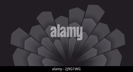 Black abstract background with rays coming from the centre and creating rounded shape Stock Vector