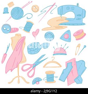 Set of sewing items. Icons for fashion design, sewing and knitting Stock Vector