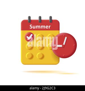 3d icon of calendar with clock, travel summer season Stock Vector