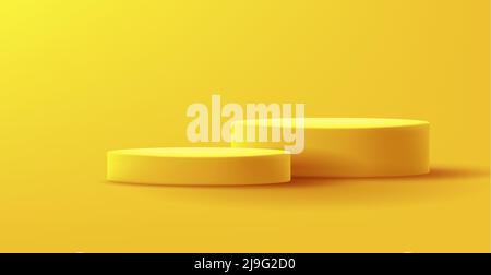 Yellow 3d empty podium to promo your products, bright render graphics Stock Vector