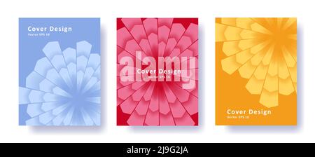 Set of posters with abstract geometric backdrop, rays spreading from the center Stock Vector