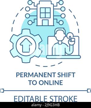 Permanent shift to online turquoise concept icon Stock Vector