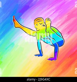 Colorful Tittibhasana Yoga Pose. Hand drawn vector art. Centered layout for web and print purposes. Stock Vector