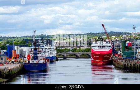 The Shannon Fisher ship and the Rem Fortress ship are both moored at Aberdeen harbour in Aberdeenshire, Scotland Stock Photo