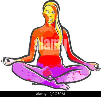 Siddhasana Perfect Yoga Colorful Logo. Vector illustration made by hand. Perfect for website marketing and prints. Stock Vector