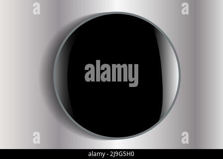 round convex glossy object. the button, the magnet is black. on a gray background. Stock Vector