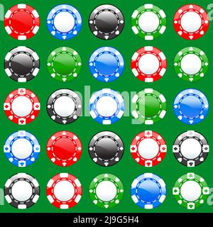 Casino chips wallpaper. Seamless pattern on green Stock Vector