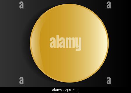 round convex glossy object. button, gold-colored magnet. on a gray background. Stock Vector