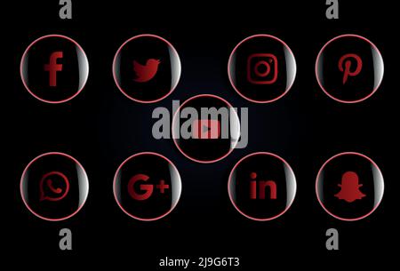 a set of glossy buttons with social network icons on a black background. vector illustration Stock Vector