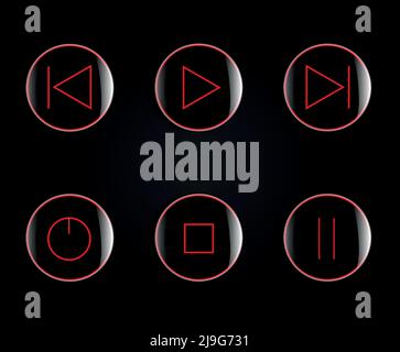 a set of glossy buttons with music player button icons on a black background. vector illustration. Stock Vector
