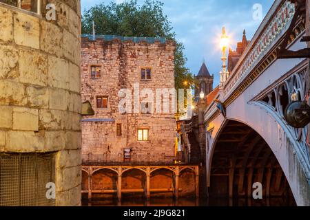 Evening at Lendal Bridge and Lendal Tower in York, England. Stock Photo