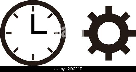 A set of clock and gear icons. Editable vector. Stock Vector