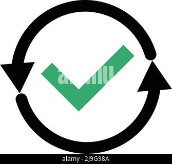 Rotating arrow and green check mark. Editable vector. Stock Vector