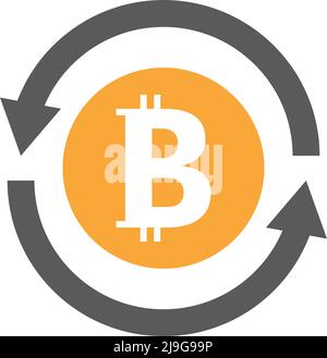 Icon of bitcoin, a virtual currency, in a rotating arrow. Editable vector. Stock Vector