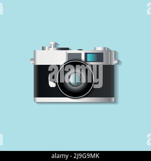 vintage camera on a green background. vector illustration. Stock Vector