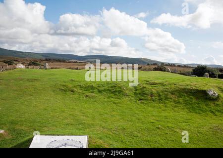 Burial cairn Machrie Moor the site of many Stone Age circles and burial cairns Isle of Arran North Ayrshire Scotland Stock Photo
