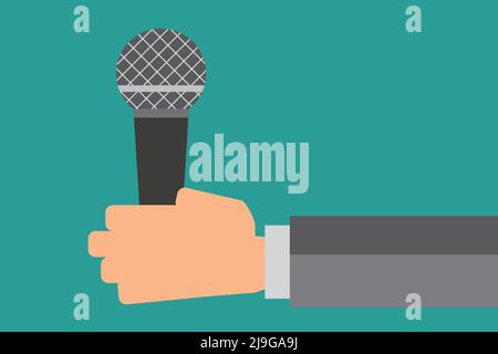Illustration of a man holding a microphone. Great for interviews, singers, etc. Editable vector. Stock Vector
