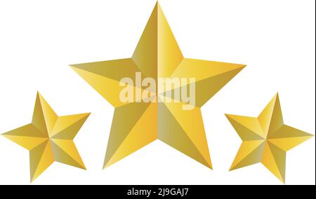 Glossy three star icon. Vector. A premium illustration in gold. Editable vector. Stock Vector