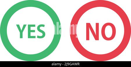 The letters YES and NO in a round circle. Vectors. YES is green and NO is red. Editable vector. Stock Vector