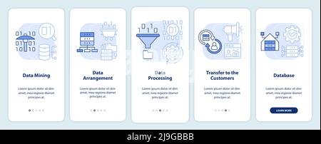 Collecting and processing data light blue onboarding mobile app screen Stock Vector