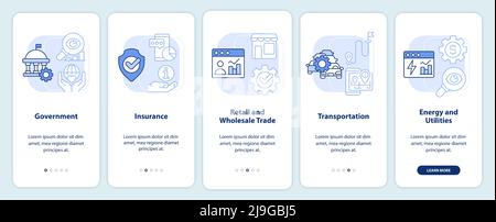Big data applications types light blue onboarding mobile app screen Stock Vector