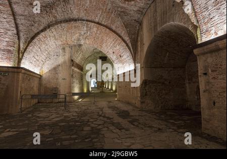 Brickwork and arches Inside the medieval tree lined city walls, Mura di Lucca, surrounding Lucca Old Town built during 16th century Stock Photo