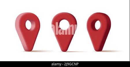 red navigation geo gps tag icon 3d in different perspective Stock Vector