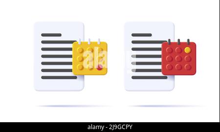 3d icon of document file with calendar in red and yellow Stock Vector