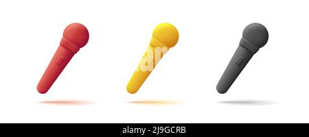 Set of microphone 3d icons, mono chrome render style illustration Stock Vector