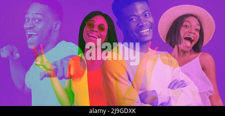 Creaitve collage in bright colors, set of emotional young people Stock Photo