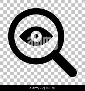 Magnifying glass and eye icon. Vector illustration about discovery and search. Editable vector. Stock Vector