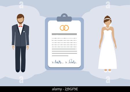 marriage contract info graphic with married couple pictogram Stock Vector