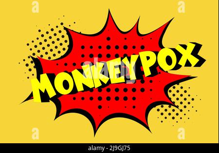 MONKEYPOX VIRUS vector comic halftone style illustration - Monkeypox is a zoonotic viral disease that can infect human, nonhuman primates and rodents Stock Vector