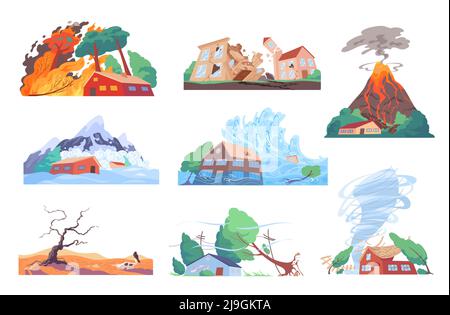 Natural disaster, elemental calamities, catastrophes vector illustration. Stock Vector