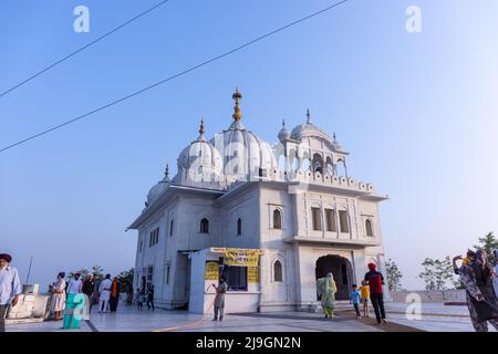 Anandpur Sahib, India - March 2022: Portrait of sikh male (Nihang Sardar) during the celebration of Hola Mohalla at Anandpur Sahib on holi festival. Stock Photo