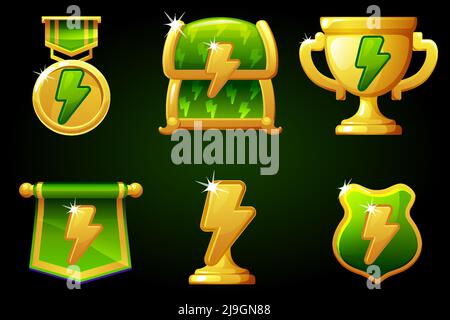 Set of game ui glossy magic power up with energy icons Stock Vector