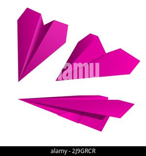 Paper airplane. Different views of the aircraft. Isolated realistic object. Vector illustration. Stock Vector