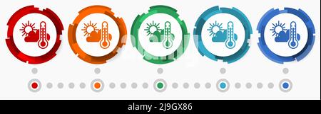Weather forecast concept vector icon set, modern design abstract web buttons in 5 color options, infographic template for webdesign and mobile apps Stock Vector