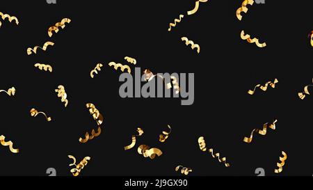 Falling golden poker chips, tokens, dices, playing cards on black with gold lights and sparkles. Poker chip and dice isolated on black white backgroun Stock Photo