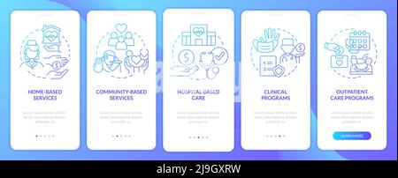 Medical care services blue gradient onboarding mobile app screen Stock Vector
