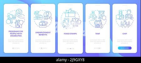 Government benefits blue gradient onboarding mobile app screen Stock Vector