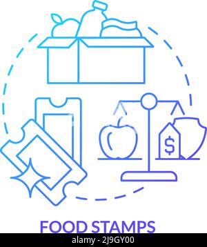 Food stamps blue gradient concept icon Stock Vector