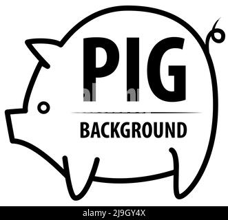 Big pig background. The contrast image. Cartoon flat characters. Vector illustration. Stock Vector